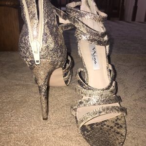 Strappy Snake-print Sparkly Nina Heels
